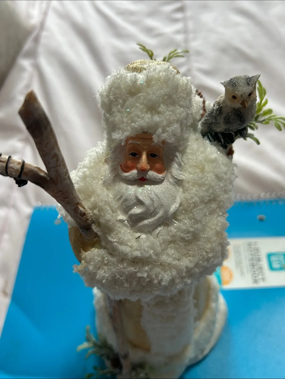 Expressions White Woodland Santa Figurine with Owl Accent 18” NWT
